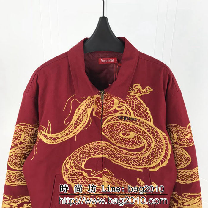 SUPREME 18FW秋冬新款 刺繡中國龍 男款夾棉夾克 紅色 ydi1290